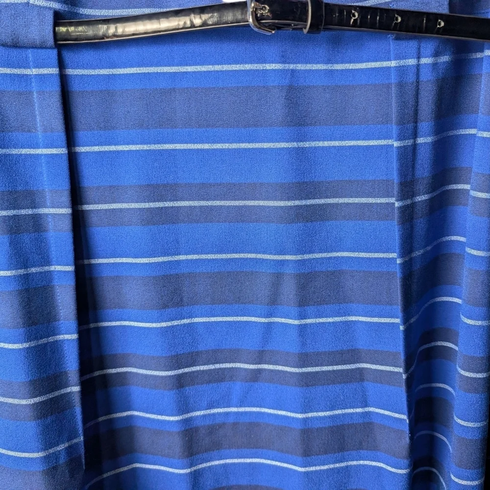 New Calvin Klein Blue White Striped Sleeveless Midi Dress Belt Business Class - Picture 10 of 11